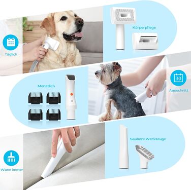 Електрична машинка для стрижки собак з пилососом Morpilot, 12000Pa, білий колір, з насадкою-щіткою, контейнер для шерсті 3L