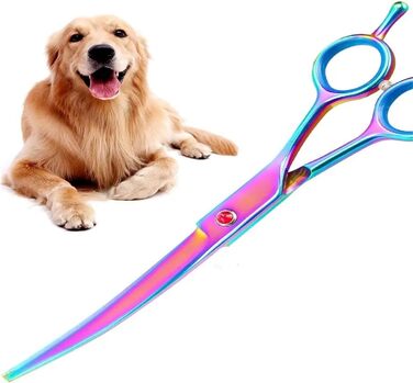 Професійна вигнута ножиця для собак 7,5' - ножиці для грумінгу собак, вигнуті ножиці для шерсті, ергономічна ручка (фіолетовий)
