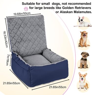 Автомобільний лежак для собак маленьких та середніх порід – м'який плюшевий лежак з кишенею для зберігання, стійкий до подряпин, для заднього та переднього сидіння, з ременем безпеки, блакитний, колір 03