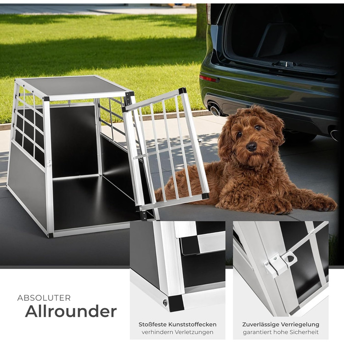 Транспортна переноска для собак tectake® - алюмінієва переноска для авто та дому, 65 x 90 x 69,5 см (Single Large)
