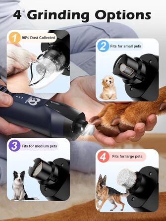 Електричний тример для собак Casfuy - 6 насадок, потужний, тихий, з LED-підсвіткою та збирачем пилу, 4.8V, для великих собак, блакитний