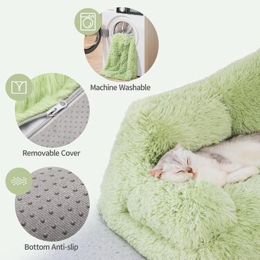 Лежак для котів і собак MEWOOFUN, плюшевий, 76x45 см, знімний та придатний до прання, зелений