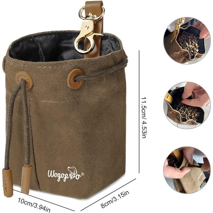 Сумка для корму для собак, канвас, з кліпсою та шнуром, для тренувань (колір: коричневий)