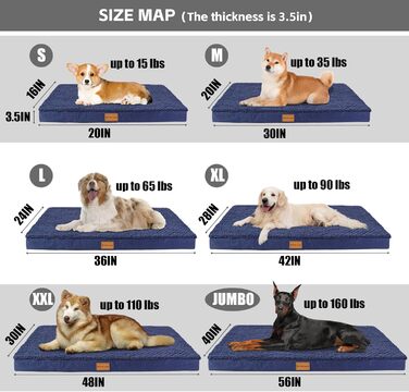 Ортопедичне ліжко для собак Patas Lague, велике, 91,4 x 61 см, м'яке, водонепроникне, з піною, знімний, пральний чохол, антиковзаюча підкладка, рожевий колір (S:20x15x3.5 IN, Marineblau)