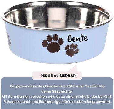 Персоналізований миска для собак з нержавіючої сталі 2200 мл – антиковзний кільце – для великих собак – з іменем – Petslino (Світло-блакитний, L)