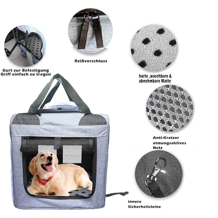 Транспортна сумка для собак та котів, складна, блакитна, розмір M, міцна, дихаюча сітка, комфорт та безпека, 60 x 40 x 40 см, джинсова блакить