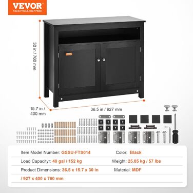 Підставка для акваріума VEVOR 40 галонів, 927x400x760 мм, МДФ, для акваріумів і тераріумів до 152 кг, з полицею та фурнітурою, чорна
