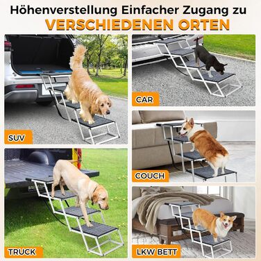 Сходинка для собак у машину: широка, 4 сходинки, з килимом, для великих собак, вантажівок та SUV (підтримка до 100 кг)