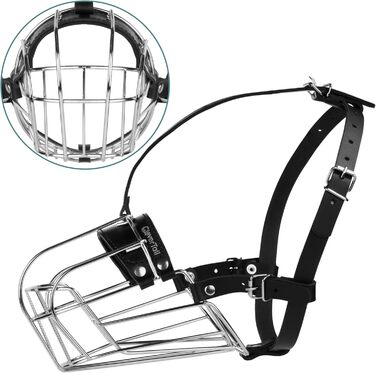 Металева маска-намордник для собак CleverTail Husky Maulkorb - надійний захист від укусів та агресії для великих та середніх собак. З регульованими шкіряними ремінцями та сталевим каркасом.