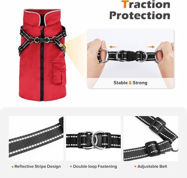 Зимовий теплий куртка для собак середнього розміру, червоний, бавовна, водонепроникний, з жилетом, світловідбиваючий