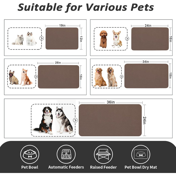 Килимок для годування домашніх тварин HotLive: вбираючий, для собак та котів, захист від бруду та води, 30x48 см (45x60 см), коричневий