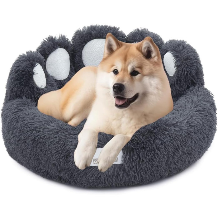 Кругле лежанка для собак Pfoten&nasen® Bärenpfote, 65/105 см, плюшеве, зручне, для маленьких собак, миється, сірий колір