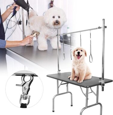Стіл для грумінгу собак Jonlaki з регулюванням висоти, нержавіюча сталь, з петлею, підставка для грумінгу тварин, для маленьких та середніх собак та котів, 1,1 м