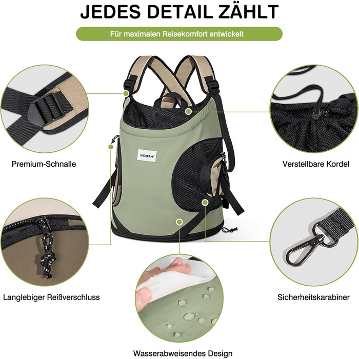 Рюкзак-переноска для собак та котів ALLSOPETS, зручний та дихаючий, з інтегрованим ремінцем безпеки, для подорожей та прогулянок (Оливковий)