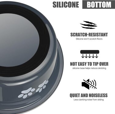 Набори мисок для собак SUOXU з нержавіючої сталі (1560 мл, 2 шт.) з неслизьким дном для собак та котів, великих, середніх та маленьких порід (сірий)