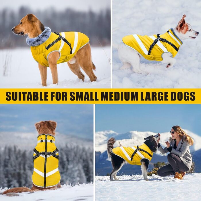Водонепроникні куртки для собак, зимові теплі куртки для собак, одяг для домашніх тварин з відбиваючими елементами, куртки для собак у холодну погоду, затишні костюми для снігу, куртки та жилети для собак маленьких, середніх та великих порід (жовтий, 5XL)