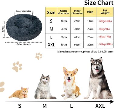 Кругле ліжко для котів та собак, 60 см, м'яке, миється, плюшеве, сірий колір