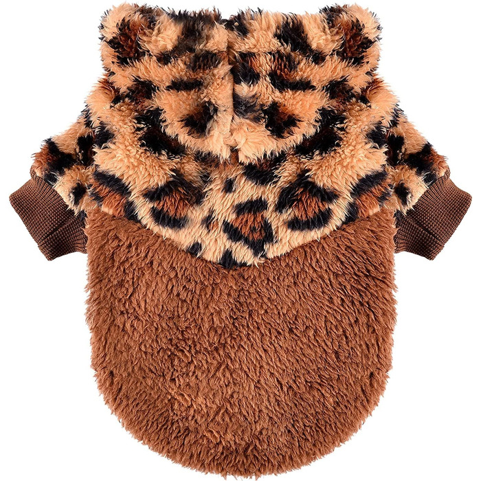 Світшот для собак з капюшоном з флісу, теплий одяг для маленьких собак, цуценят, Чихуахуа, Йоркширського тер'єра, котячий одяг (леопард, розмір XXS)