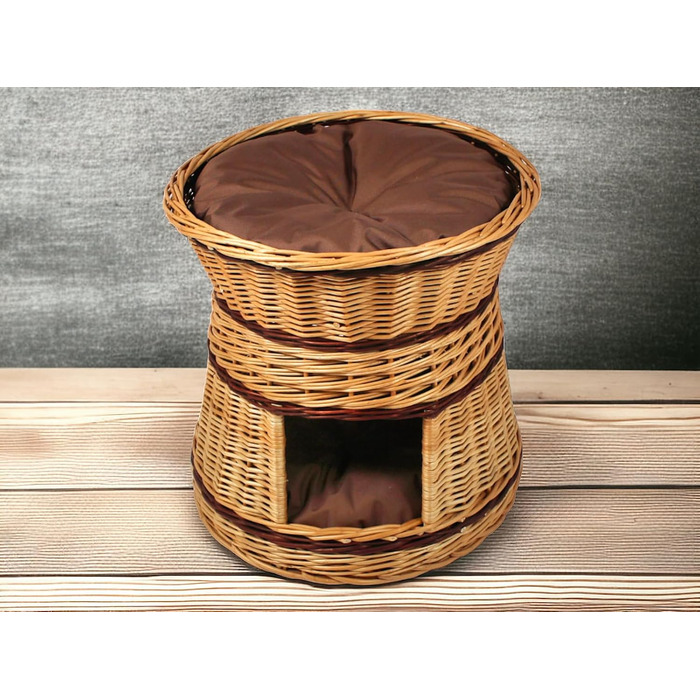 Гніздо для котів та собак: кругле, з плетіння лози, 47x47x45 см з подушкою