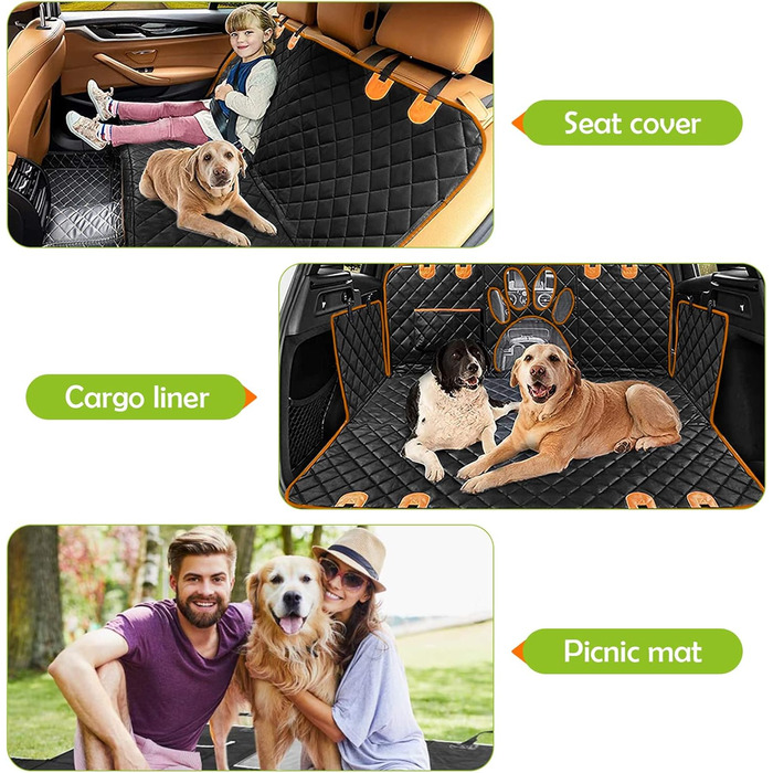 Захисна підстилка для собак у машину ALLSOPETS – водовідштовхувальна, неслизька, з сіткою, ременями безпеки та кишенькою для авто, SUV, вантажівка (антрацит, чорний)