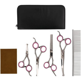 Набір професійних ножиць для грумінгу собак та котів 5 в 1, з регулюванням натягу, вигнуті ножиці для стрижки шерсті, набір для догляду за шерстю собак та котів, нержавіюча сталь