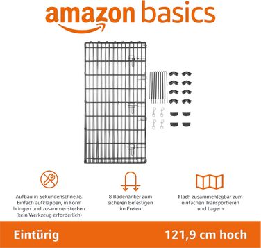 Складаний металевий вольєр Amazon Basics для собак і домашніх тварин, восьмикутний, з дверима, 122 см, чорний