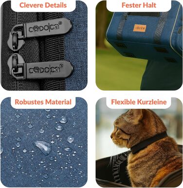 Транспортна переноска для котів CADOCA® до 20 кг, складна, з сонце- та дощовим дахом, плечовим ременем, мискою, дихаюча, комфортна, з обертовим подушечком, для котів та собак, блакитна