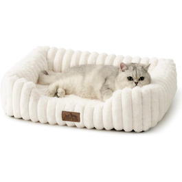 Ортопедичне миється собаче ліжко для котів та маленьких собак, м'який кошик з штучного хутра, диван для домашніх тварин з високим бортиком, антиковзаюче, 64 x 53 x 15 см, бежевий