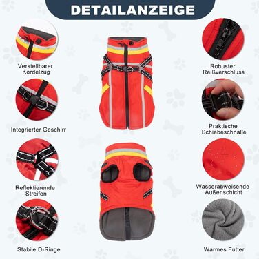 Теплий зимовий одяг для собак FeimaX: флісова куртка з блискавкою, для малих та середніх собак (червоний, 3XL)