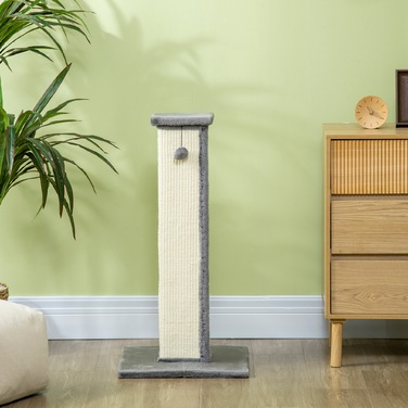 Кігтеточка PawHut Scratching Stem висотою 81 см з сизалю з ігровим м'ячем, ідеально підходить для котів до 5 кг, для використання в приміщенні, в сірому та кремовому кольорах| Аосом