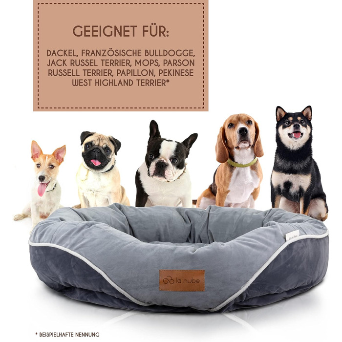 Ліжко для собак маленьких порід La Nube, 61x61 см, диван-ліжко, килимок, корзина, сіре, прання допустиме