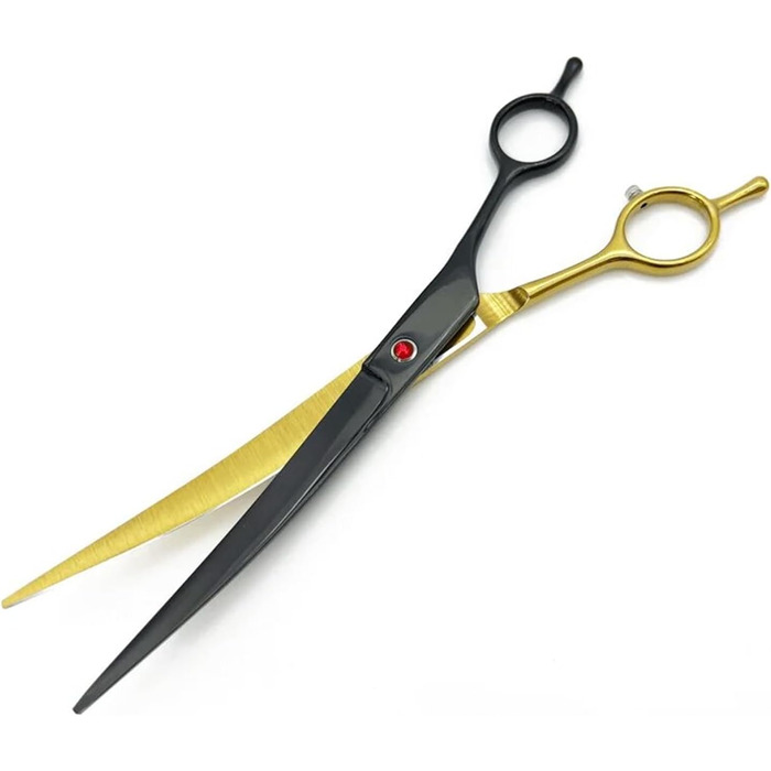 Набір професійних ножиць для собак 2 в 1: прямі та вигнуті. Ідеально для собак, котів та інших тварин. Чорний & золотий