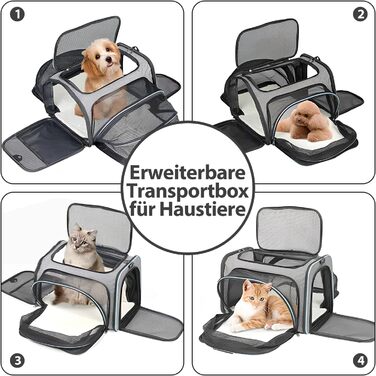 Транспортна переноска для котів та собак, розкладна, з м'якою підстилкою, розширювана (для 2 котів/собак/щенят)
