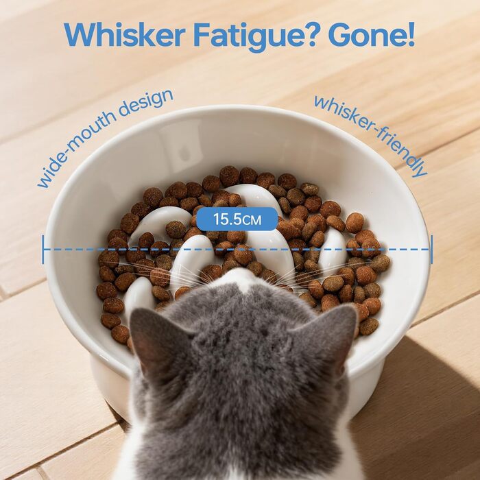 Керамічна миска для котів з підняттям, протиковзаюча, для повільного годування, біла