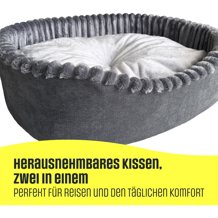 Лежанка для собак та котів, овал 60x50 см, сірий леопардовий принт, Velours, легко миється