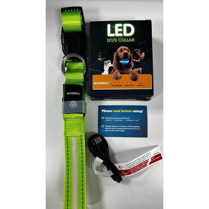 Світлодіодне нашийник для собак Masbri, водонепроникний, з 3 режимами світіння, безпечний, для великих собак (XS, помаранчевий)