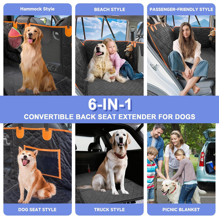 Накладка на сидіння автомобіля для собак, жорстка основа, до 180 кг, водовідштовхуючий захист з сіткою, підходить для позашляховиків та вантажівок, розмір L (147x75 см) (Чорний з помаранчевим, M(132 x 63 см))