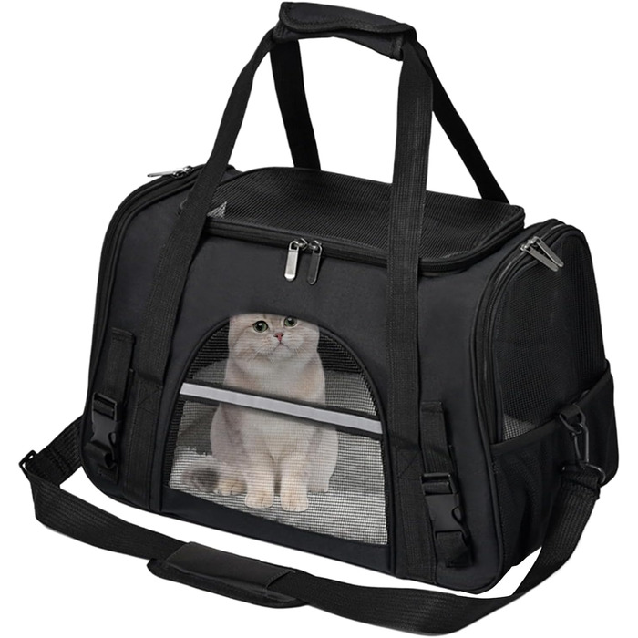 Чорна переноска для котів та собак - зручна сумка-переноска для тварин, легка, довговічна, з вентиляцією, для прогулянок на вулиці