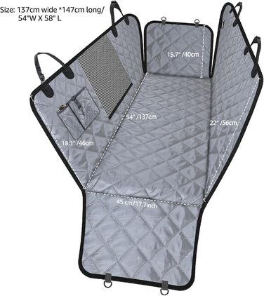 Гамак для собак у машину | Сітка на вікно та ремінь безпеки | 100% водонепроникний чохол на заднє сидіння для собак, безпечні поїздки з захистом бокових дверей | Нековзний, стійкий до подряпин, сірий стандартний чохол на заднє сидіння