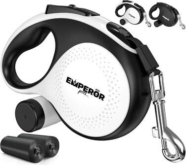 Рулетка для собак Emperor Pets Aura BW26, біла, до 50 кг, міцна, з антиковзною ручкою та світловідбиваючою стрічкою, для середніх і великих порід