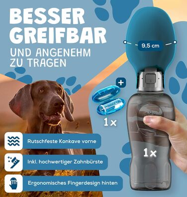 Набір для собак 2 шт: велика складана пляшка для води 800 мл та щітка для зубів | Пляшка для собак преміум-якість, блакитна, 800 мл