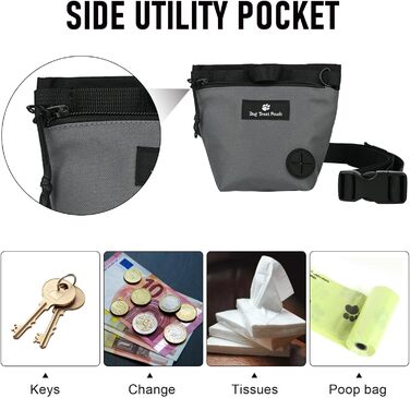 Сумка для ласощів для собак з магнітною застібкою, регульованим поясом, для тренувань, прогулянок на відкритому повітрі (сіра, з принтом тварин)