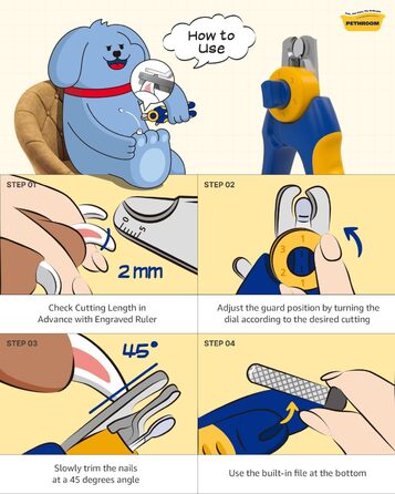 Професійний обрізач кігтів для собак PETHROOM з прозорим захистом та пилкою, регульована довжина зрізу, нержавіюча сталь, преміум-якість
