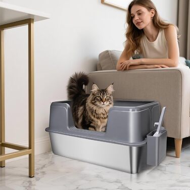 Набір для туалету котів Katzenklo Masthome з кришкою, лотком та фільтром з активованим вугіллям, блакитно-білий (нержавіюча сталь)