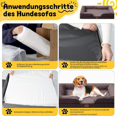 Ортопедичне ліжко для собак середніх та великих порід 109x84x21 см, з високощільним губчатим наповнювачем, знімний водонепроникний чохол, зручне, нековзне, (Коричневий, L)