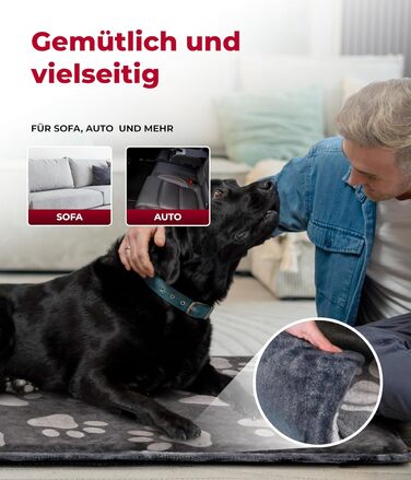 Лежак для собак HS-Hundebett XL 95x135 см, двосторонній, м'який, з 3 см наповнювачем, для дивану, авто і клітки, антрацит з лапкою, вироблено в Німеччині