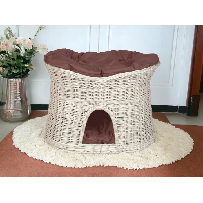 Двоярусне ліжко-будка для котів та собак з подушками, коричневе/біле, 60 см (XL)