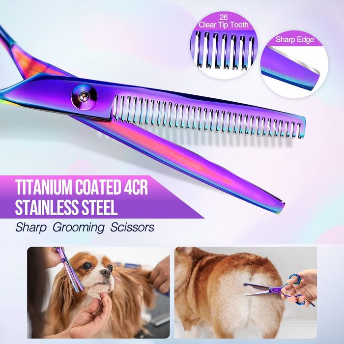 Набір професійних ножиць для грумінгу собак Gimars 4CR, 5-в-1, з титановим покриттям та безпечними закругленими кінцями