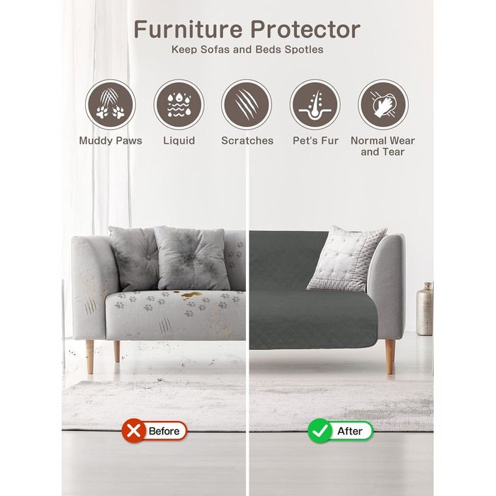 Водонепроникний килимок для собак, диванів та ліжок, захист від шерсті та подряпин, антиковзаюча підстилка для тварин, легко миється, 127x157 см