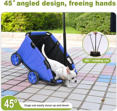 Міні-візок для тварин, складний багатофункціональний візок для покупок з висувним ручками, для прогулянок на вулиці, з подушкою та страхувальним тросом, з кишенькою (Блакитний)